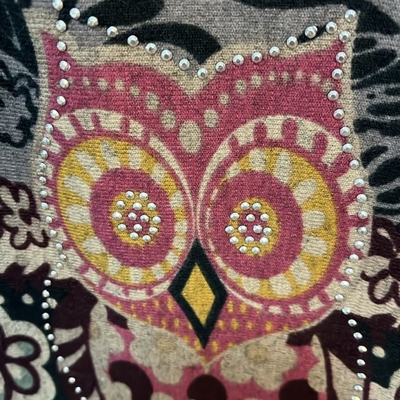 La Madona Tunic Soft Long Sleeve Owl Animal Print Scoop-neck Pullover Top size M - Picture 2 of 9